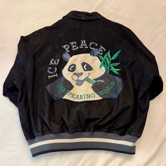 VTG! ICEBERG Ice Peace Panda Bomber Pelle Leather w/ Panda Embroidery, sz XL - Picture 1 of 14